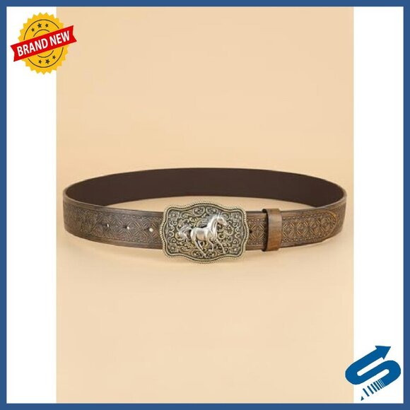Vintage Western Belt with Metal Buckle - Faux Leather Floral Design main image 5